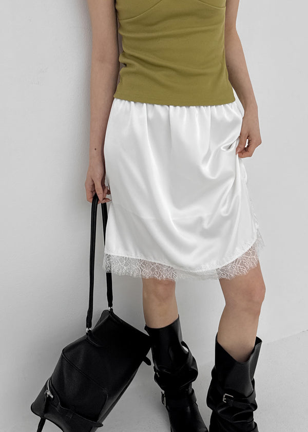 Curryner Satin Lace Midi Skirt
