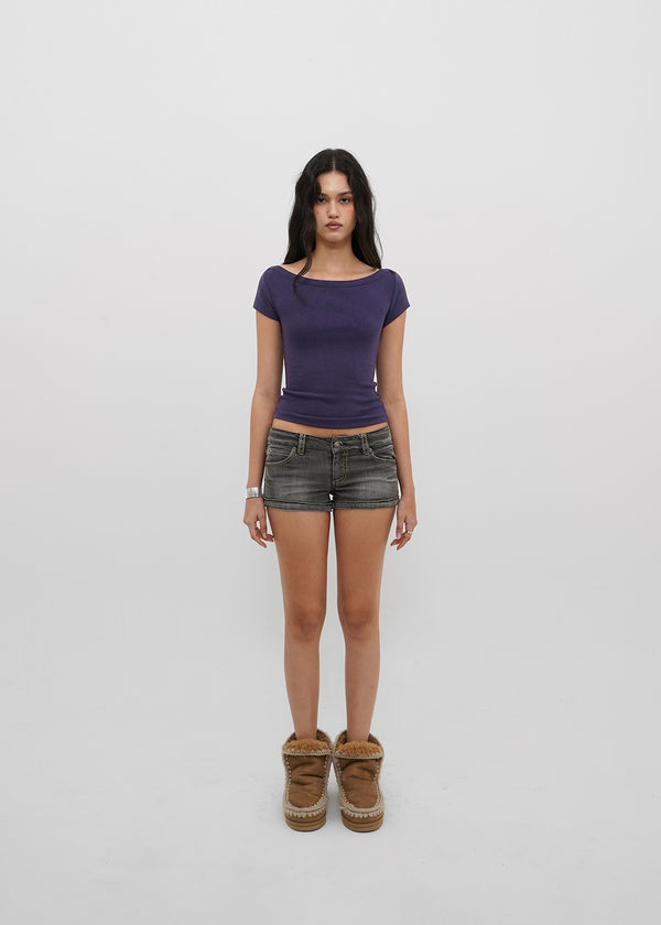 [B-BASIC] Basic Ribbed Boat Neck Short Sleeve Tee (2 SIZE)