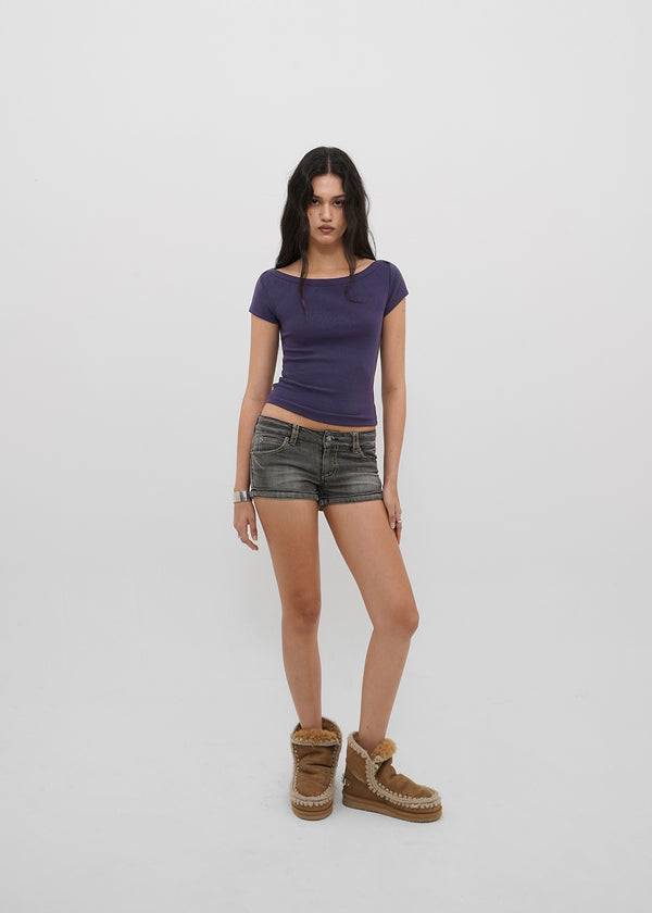 [B-BASIC] Basic Ribbed Boat Neck Short Sleeve Tee (2 SIZE)