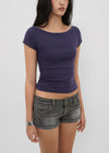 [B-BASIC] Basic Ribbed Boat Neck Short Sleeve Tee (2 SIZE)