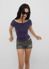 [B-BASIC] Basic Ribbed Boat Neck Short Sleeve Tee (2 SIZE)