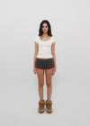 [B-BASIC] Basic Ribbed Wide U-Neck Cap Sleeve Short Sleeve Top (2 Size)