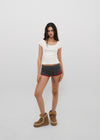 [B-BASIC] Basic Ribbed Wide U-Neck Cap Sleeve Short Sleeve Top (2 Size)