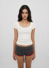 [B-BASIC] Basic Ribbed Wide U-Neck Cap Sleeve Short Sleeve Top (2 Size)