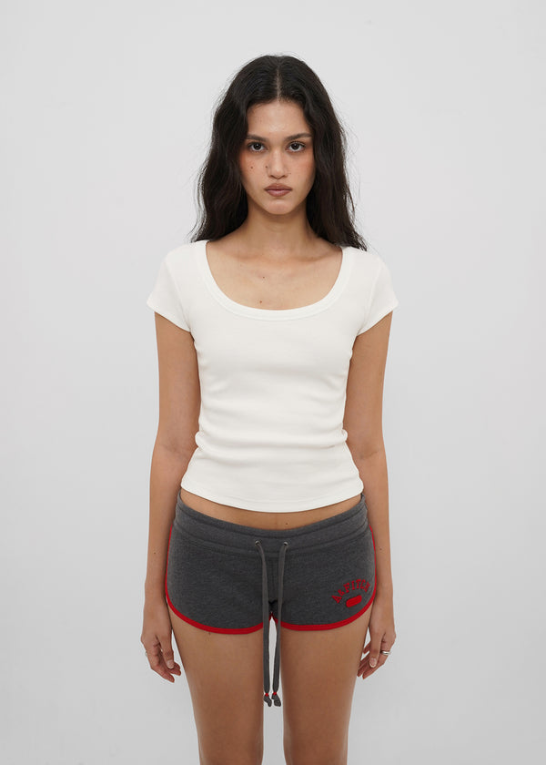 [B-BASIC] Basic Ribbed Wide U-Neck Cap Sleeve Short Sleeve Top (2 Size)