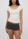 [B-BASIC] Basic Ribbed Wide U-Neck Cap Sleeve Short Sleeve Top (2 Size)