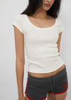 [B-BASIC] Basic Ribbed Wide U-Neck Cap Sleeve Short Sleeve Top (2 Size)