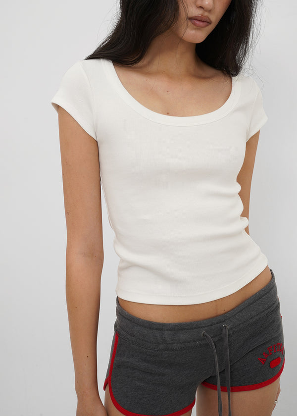 [B-BASIC] Basic Ribbed Wide U-Neck Cap Sleeve Short Sleeve Top (2 Size)