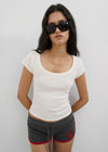 [B-BASIC] Basic Ribbed Wide U-Neck Cap Sleeve Short Sleeve Top (2 Size)