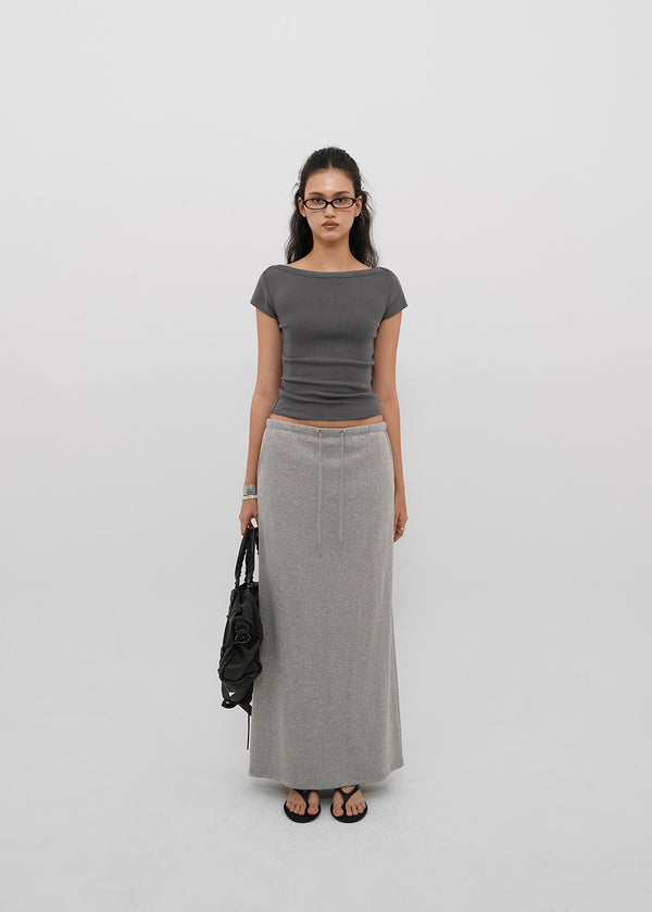 [B-BASIC] Basic Ribbed Boat Neck Short Sleeve Tee (2 SIZE)