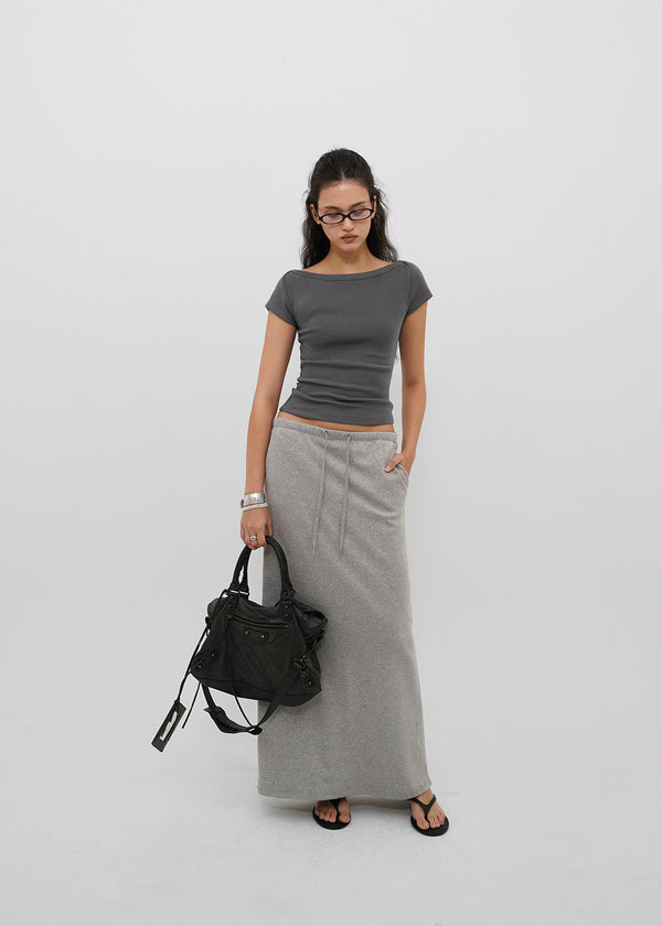 [B-BASIC] Basic Ribbed Boat Neck Short Sleeve Tee (2 SIZE)