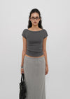 [B-BASIC] Basic Ribbed Boat Neck Short Sleeve Tee (2 SIZE)