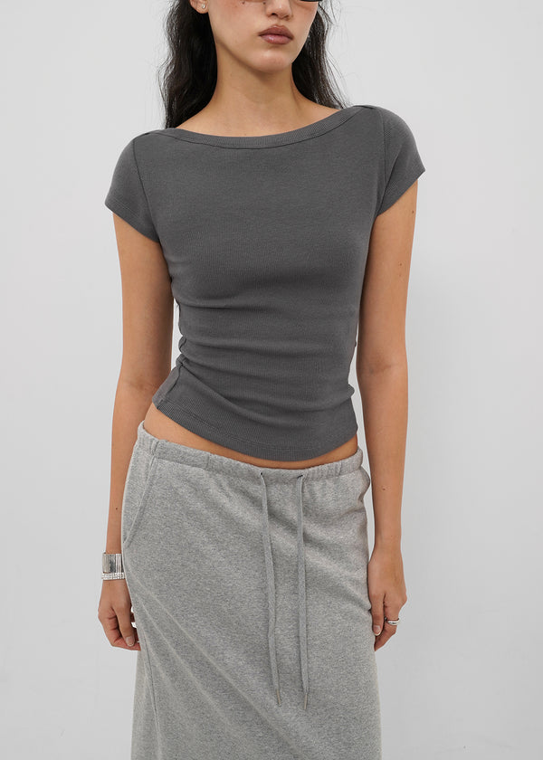 [B-BASIC] Basic Ribbed Boat Neck Short Sleeve Tee (2 SIZE)