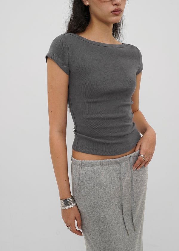 [B-BASIC] Basic Ribbed Boat Neck Short Sleeve Tee (2 SIZE)
