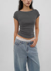 [B-BASIC] Basic Ribbed Boat Neck Short Sleeve Tee (2 SIZE)
