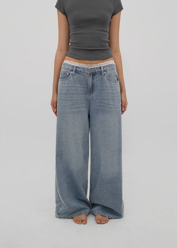 [B-DENIM] LIGHT WASHING WIDE JEANS 054