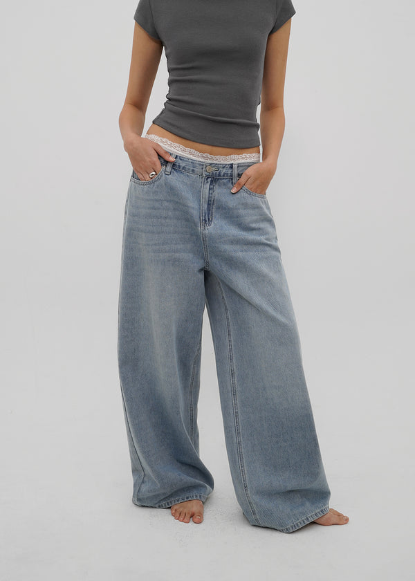 [B-DENIM] LIGHT WASHING WIDE JEANS 054