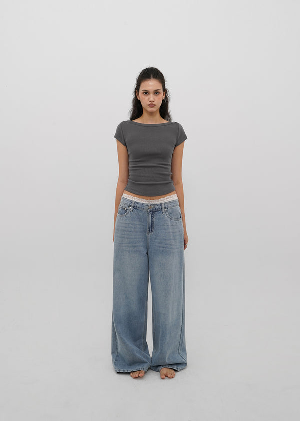 [B-DENIM] LIGHT WASHING WIDE JEANS 054