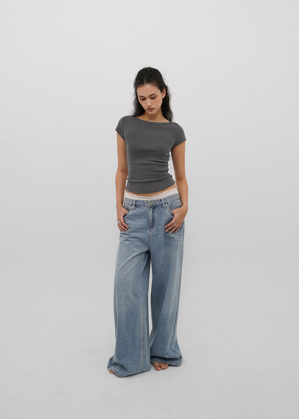 [B-DENIM] LIGHT WASHING WIDE JEANS 054