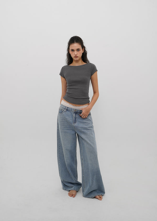 [B-DENIM] LIGHT WASHING WIDE JEANS 054
