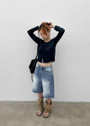 Rockyout Washed Back Pocket Bermuda Denim Pants