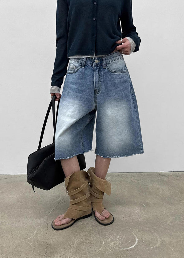 Rockyout Washed Back Pocket Bermuda Denim Pants