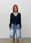 Rockyout Washed Back Pocket Bermuda Denim Pants