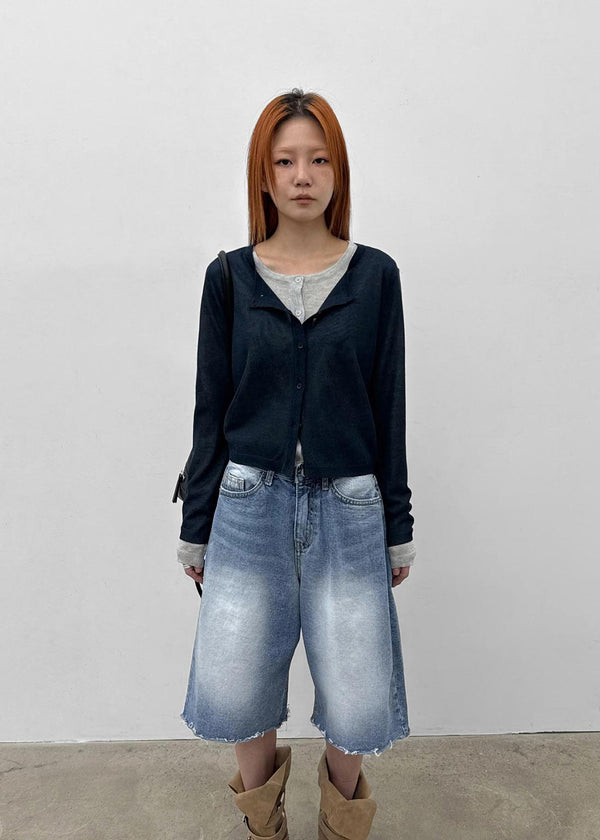 Rockyout Washed Back Pocket Bermuda Denim Pants