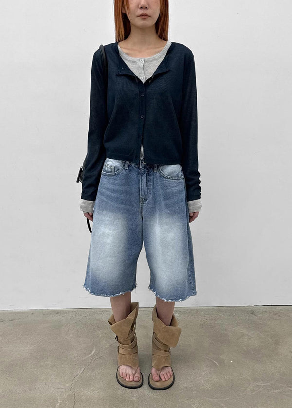 Rockyout Washed Back Pocket Bermuda Denim Pants