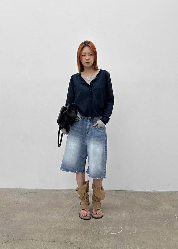 Rockyout Washed Back Pocket Bermuda Denim Pants
