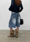 Rockyout Washed Back Pocket Bermuda Denim Pants
