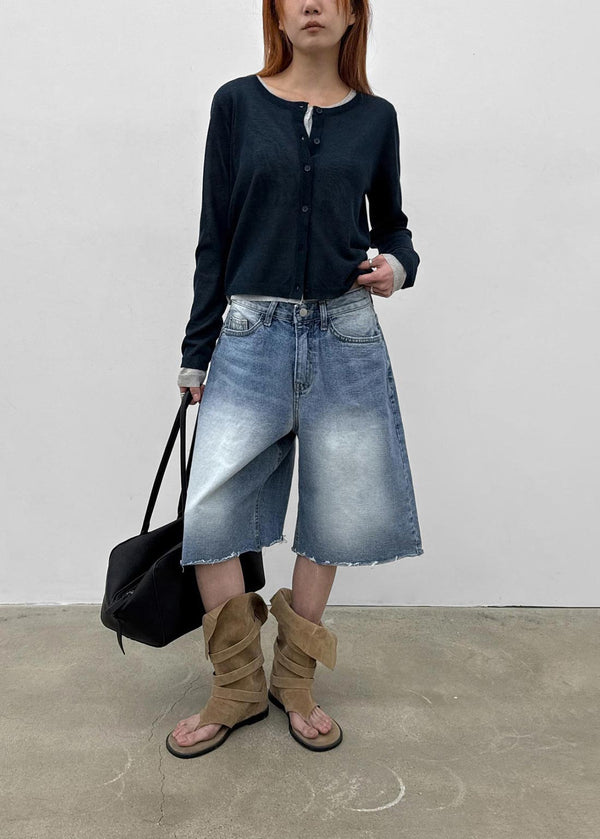 Rockyout Washed Back Pocket Bermuda Denim Pants