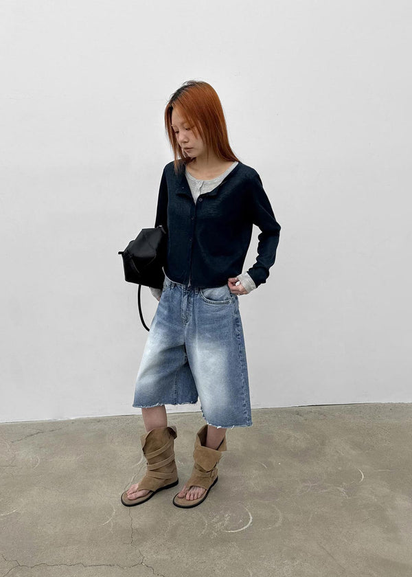 Rockyout Washed Back Pocket Bermuda Denim Pants