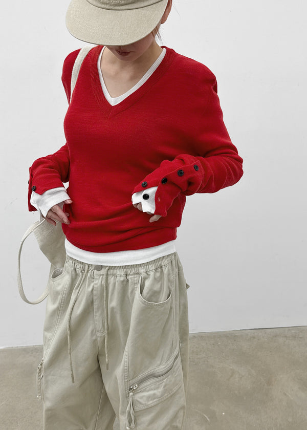 Huchik Hand-button V-neck Knit