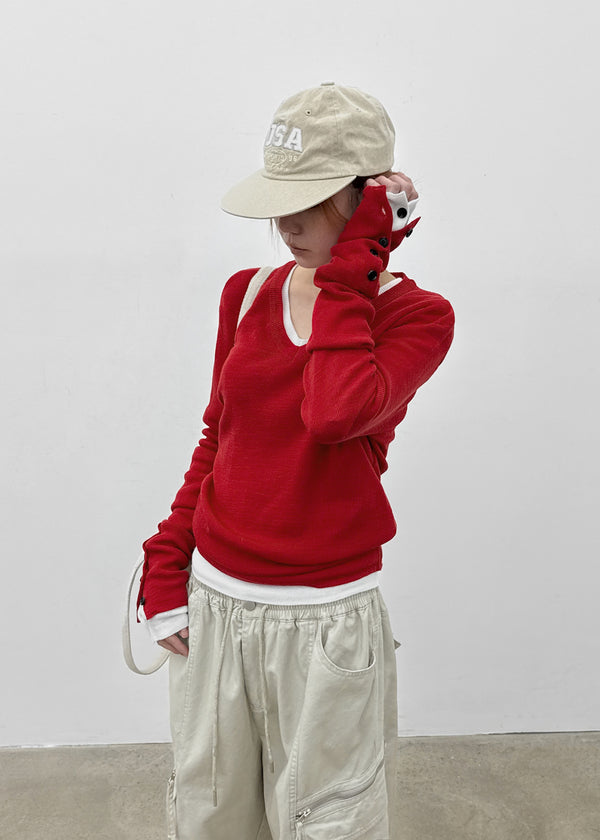 Huchik Hand-button V-neck Knit