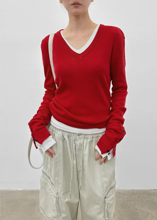 Huchik Hand-button V-neck Knit