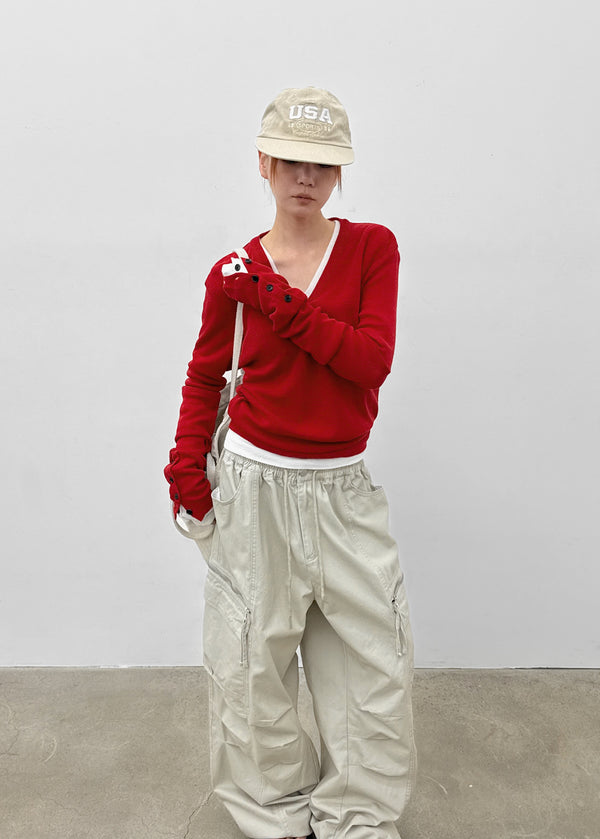 Huchik Hand-button V-neck Knit