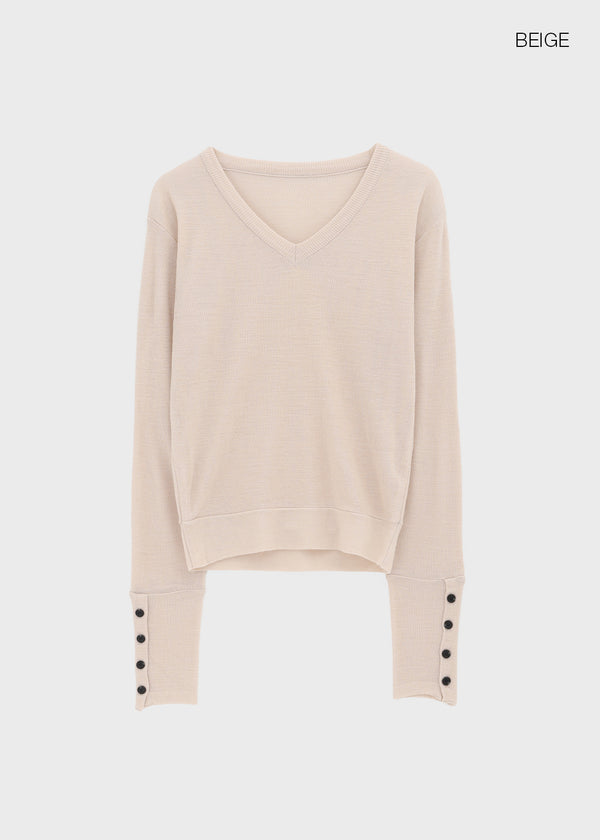 Huchik Hand-button V-neck Knit
