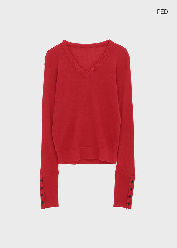 Huchik Hand-button V-neck Knit