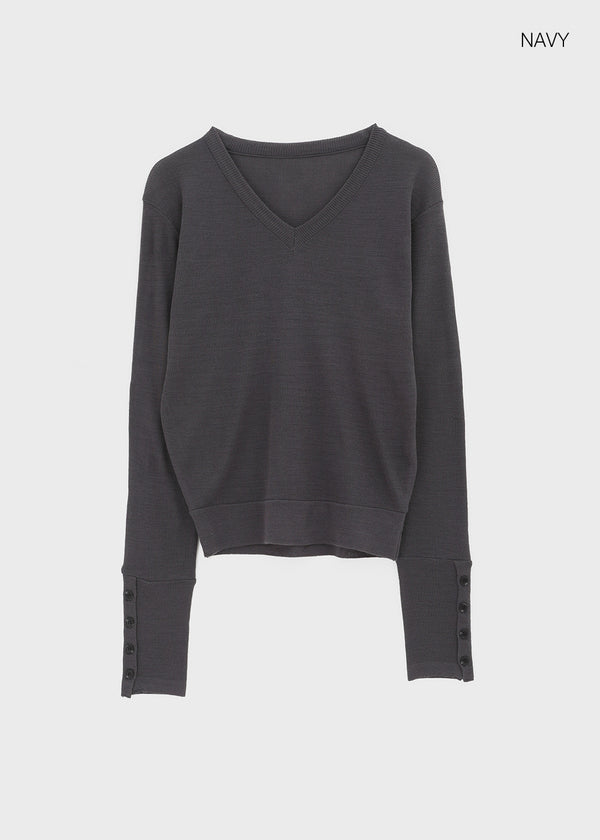 Huchik Hand-button V-neck Knit