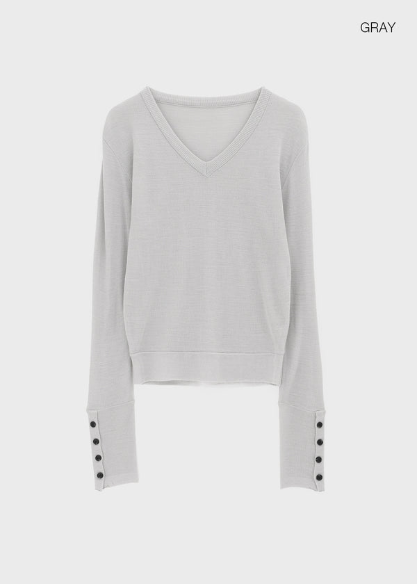 Huchik Hand-button V-neck Knit