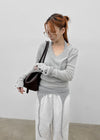 Huchik Hand-button V-neck Knit