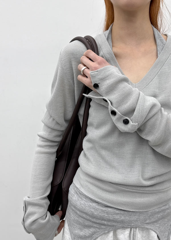 Huchik Hand-button V-neck Knit