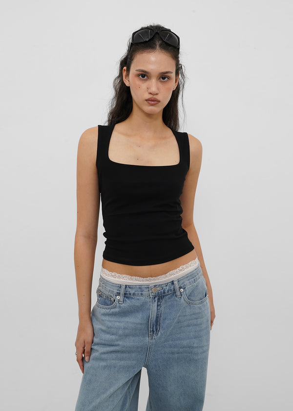 [B-BASIC] Tension Cotton Wide Square Neck Sleeveless Top (2 SIZE)