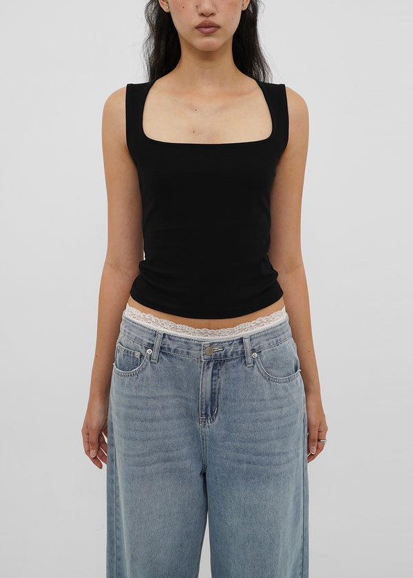 [B-BASIC] Tension Cotton Wide Square Neck Sleeveless Top (2 SIZE)