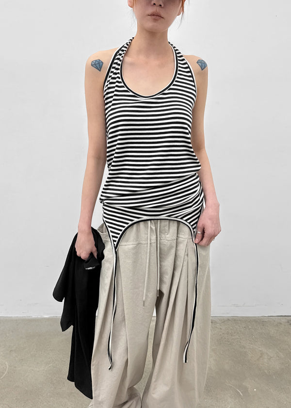 Twos-two Striped Strap Halter Long Sleeveless