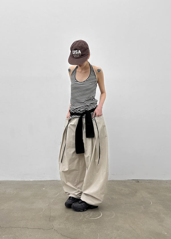 Twos-two Striped Strap Halter Long Sleeveless