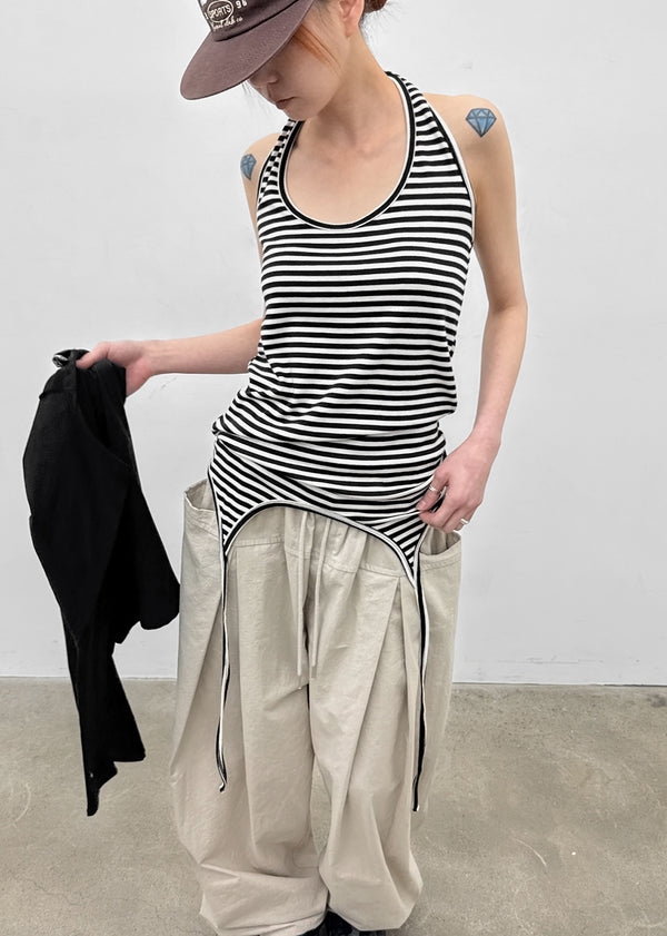 Twos-two Striped Strap Halter Long Sleeveless