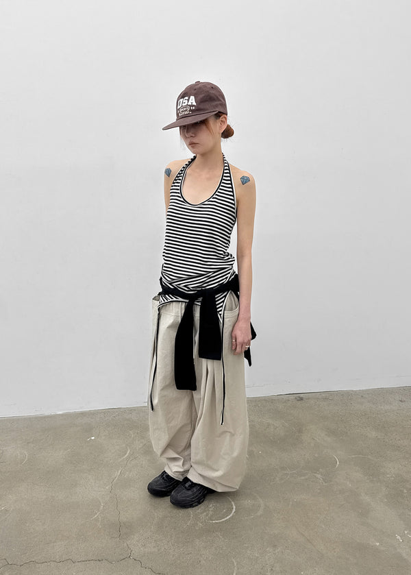 Twos-two Striped Strap Halter Long Sleeveless