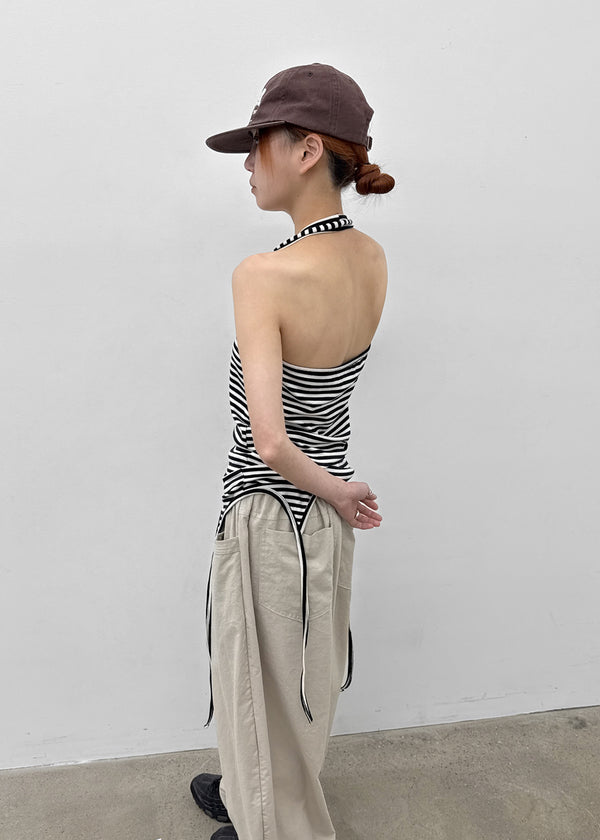 Twos-two Striped Strap Halter Long Sleeveless
